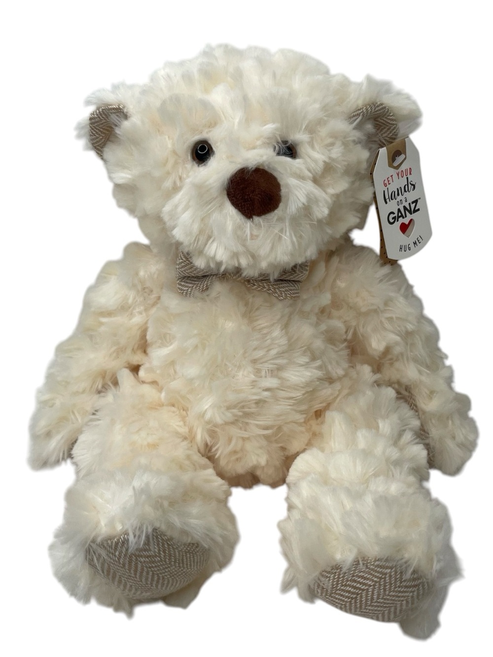 GANZ Cream Plush Teddy Bear with Brown Nose Tan Paw Accents New